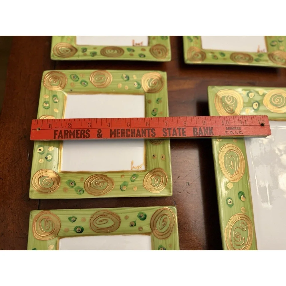 Vintage Mayfair & Jackson 9-Piece Square‎ Plate Set Green Metallic Gold Swirls